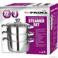 22cm 3pc S/S Steamer with Glass Lid