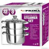 Peak Kit 22cm 3pc Stainless Steel Steamer with Glass Lid - Peak Kit