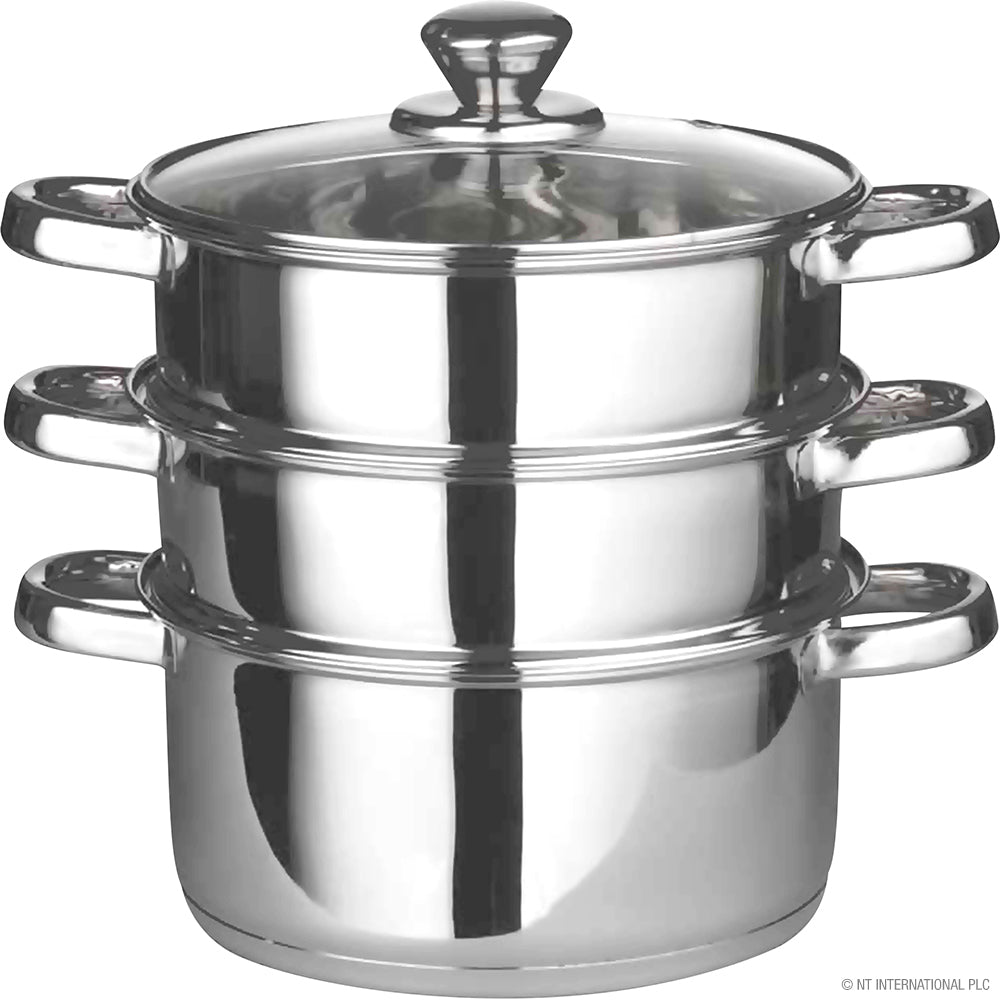 22cm 3pc S/S Steamer with Glass Lid