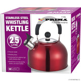 2.5L S/S Whistling Kettle in Red Camping