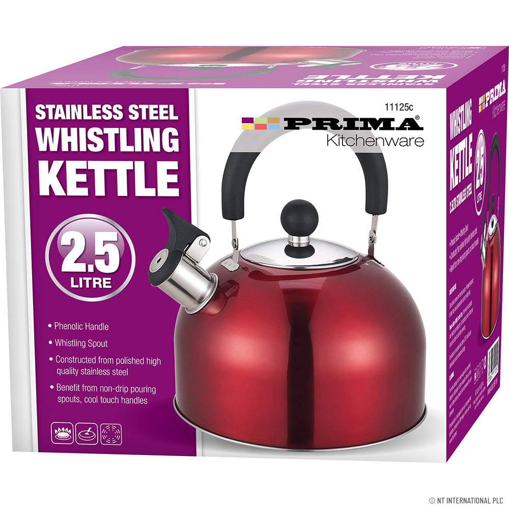2.5L S/S Whistling Kettle in Red Camping