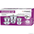 12pc S/S Cookware Set with Glass Lids 16-24cm