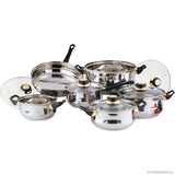 12pc S/S Cookware Set with Glass Lids 16-24cm