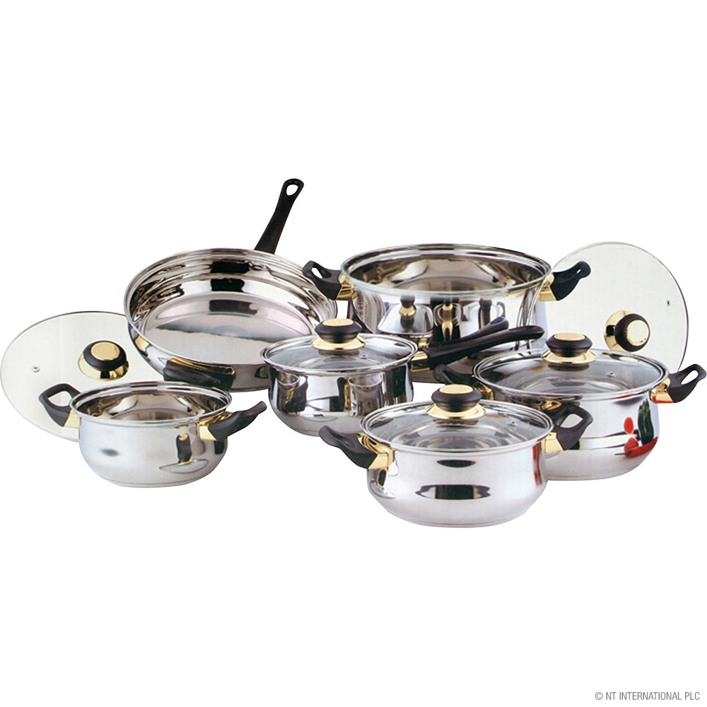12pc S/S Cookware Set with Glass Lids 16-24cm