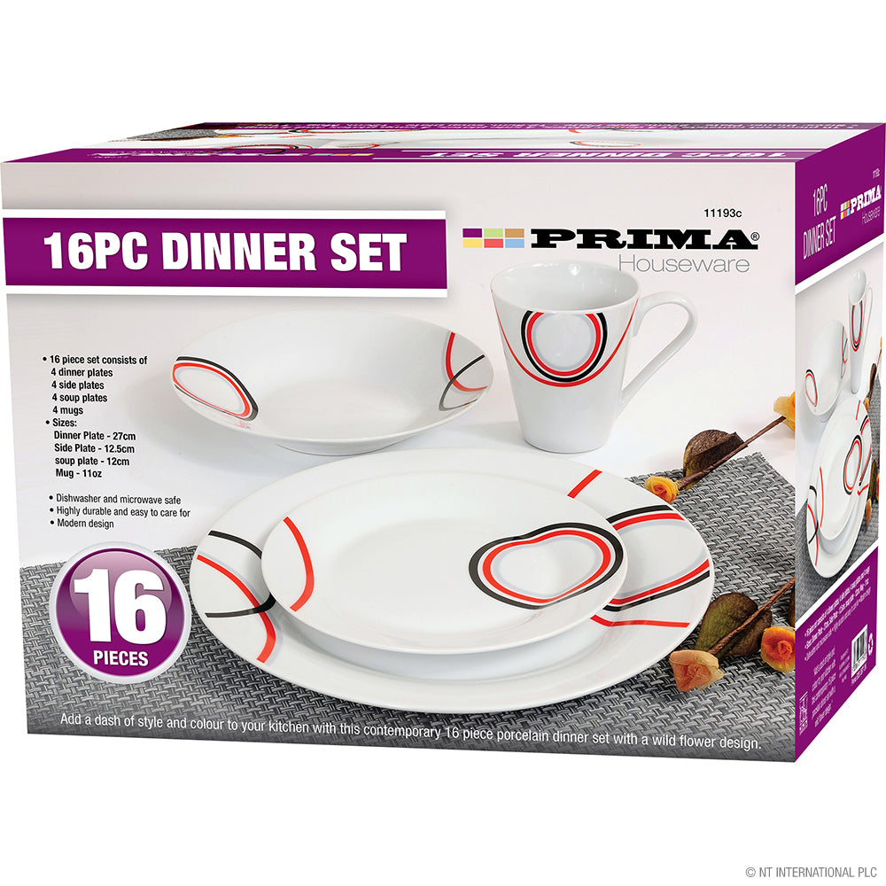 Peak Kit 16pc Dinner Set with Red and Black Design - Peak Kit