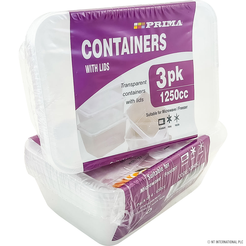 PK 3 Plastic Containers 1250cc Micro (Rect)