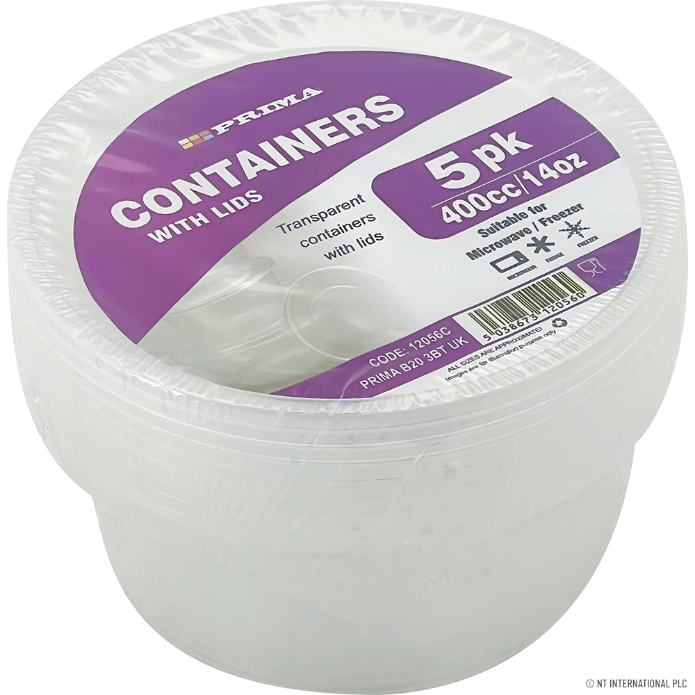 5pk 400ml / 13.5 Oz Round Containers