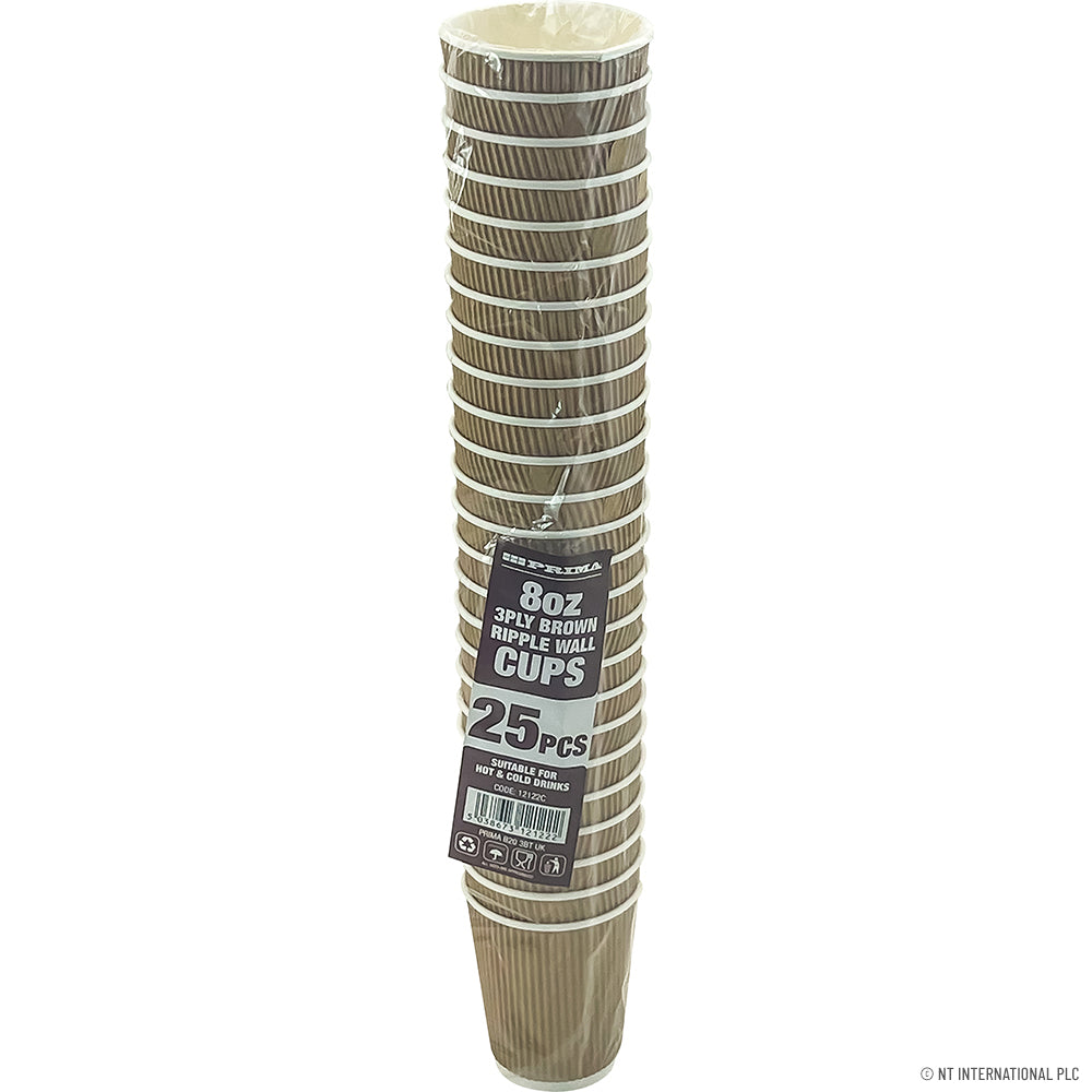 25PC - 8Oz Ripple Wall Cup (Brown)