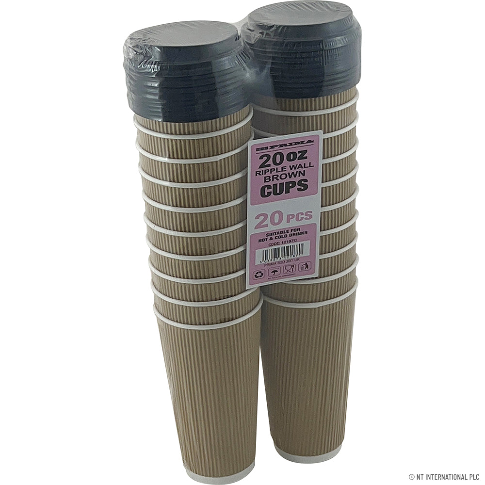 Ripple Wall Paper Cup (20oz Brown Cup with Lid