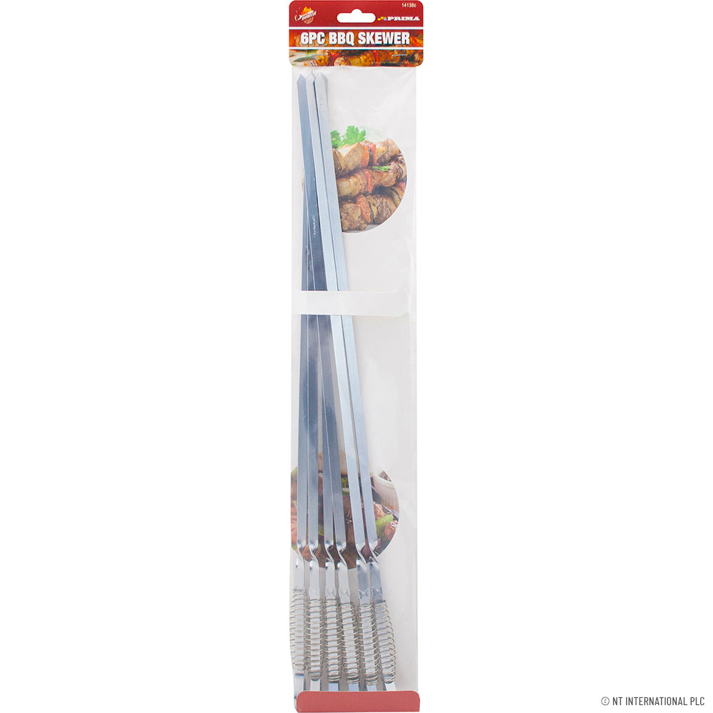 6pc BBQ Skewer Spring Handle - S/S