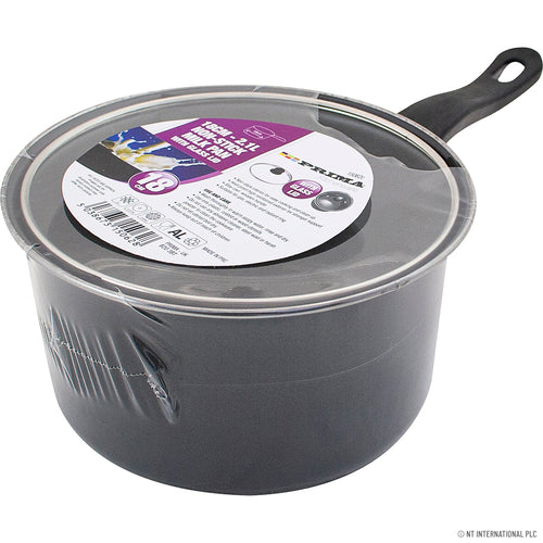 16cm Milk Pan - Glass Lid Black Handle