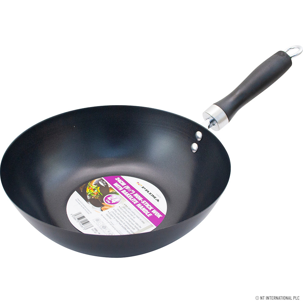 24cm Non Stick Wok - Black Bakelite Handle