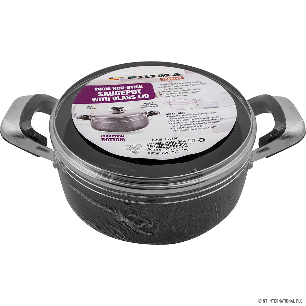 20cm N/S Casserole Set Glass Lid - Saucepan