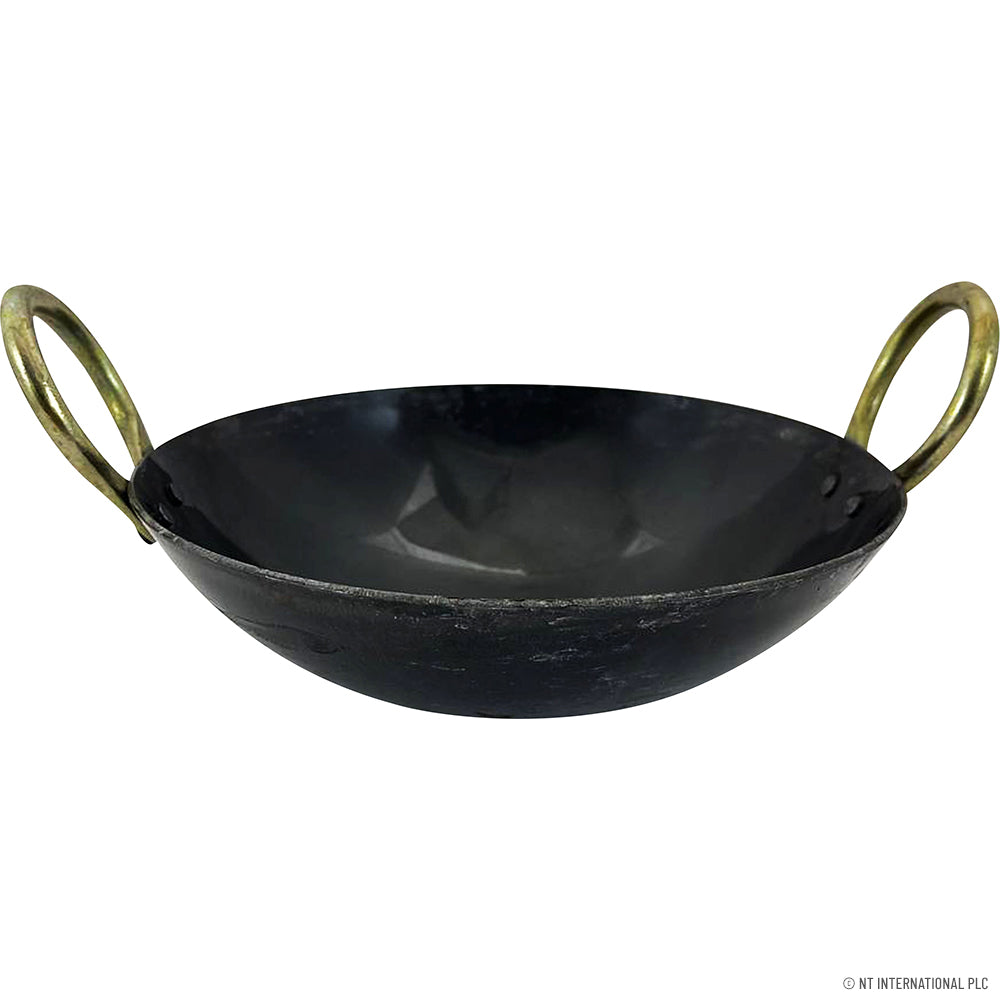 11" Round Bottom Iron Kadahi - Two Handles