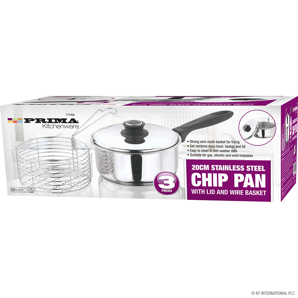 20cm S/S Chip Pan with Lid , Wire Basket