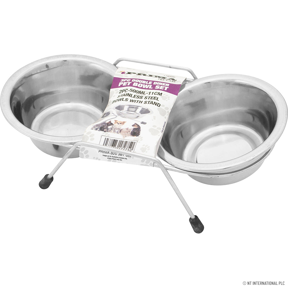3pc Pet Bowl ( Double ) 11cm 500ml