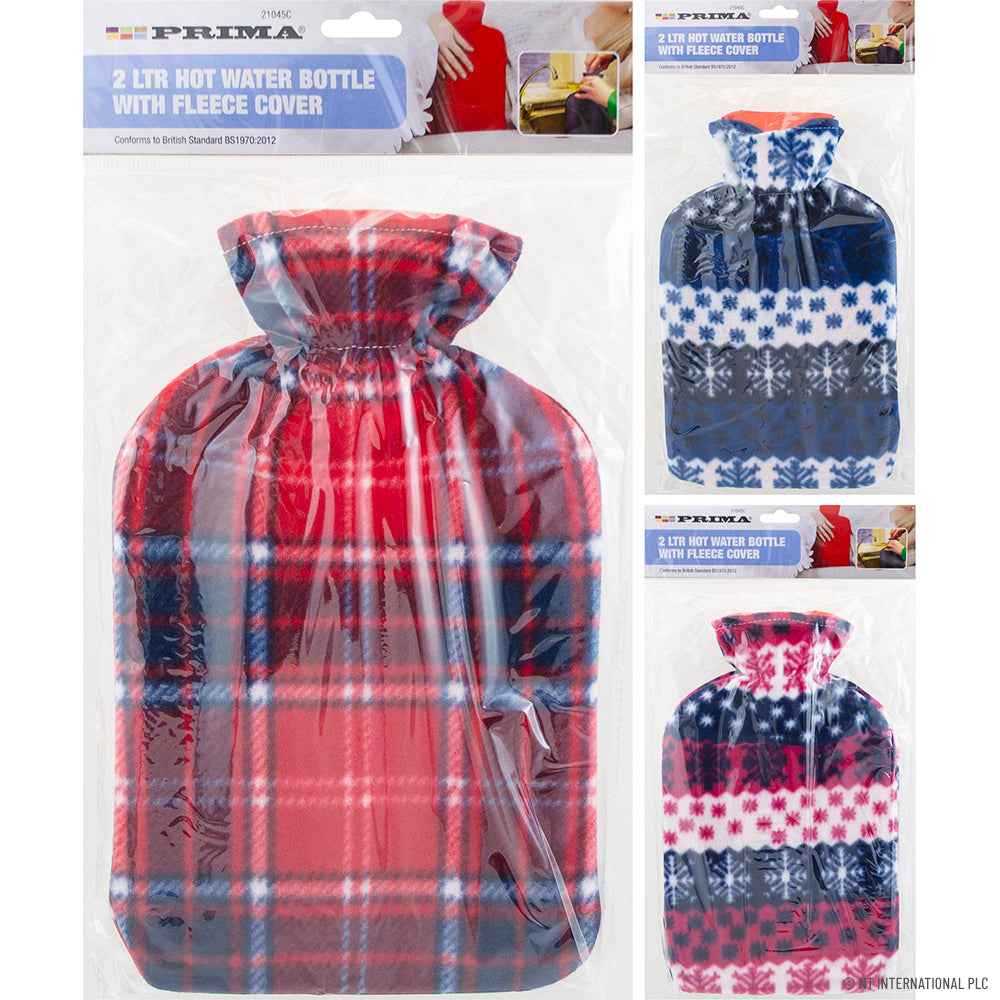 2L Hot Water Bottle with Fleece Cover