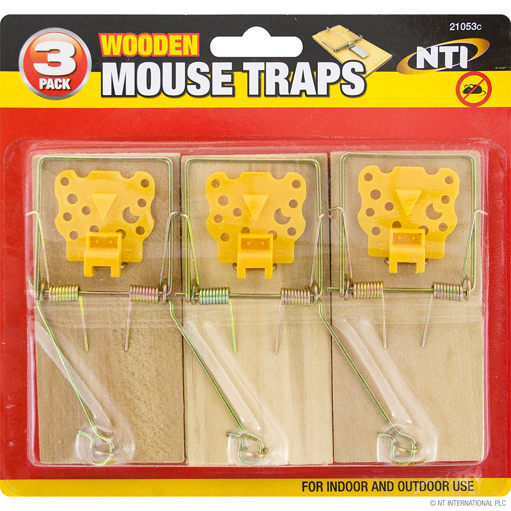 3pc Wooden Mouse Traps On Card