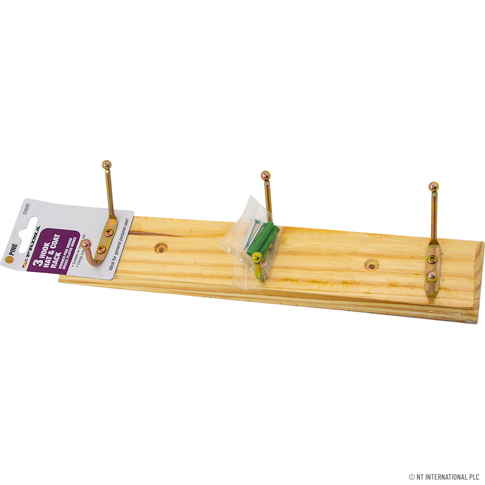 Peak Kit 3 Hook Hat And Coat Rack-Pine - Peak Kit