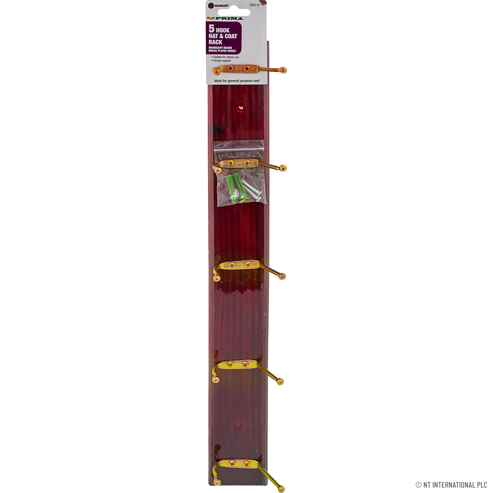 5 Hook Hat And Coat Rack-Mahogany