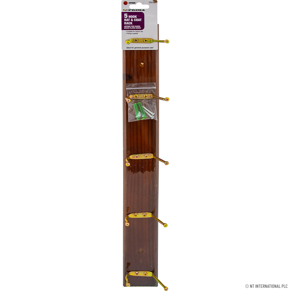 5 Hook Hat And Coat Rack-Antique Pine