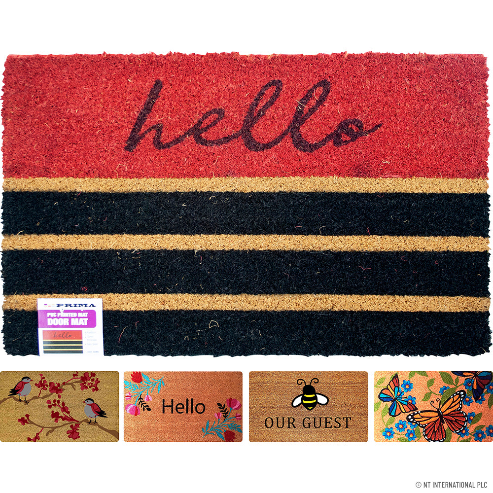 PVC Backed Coir Mat 15mm Natural Printed 45x7