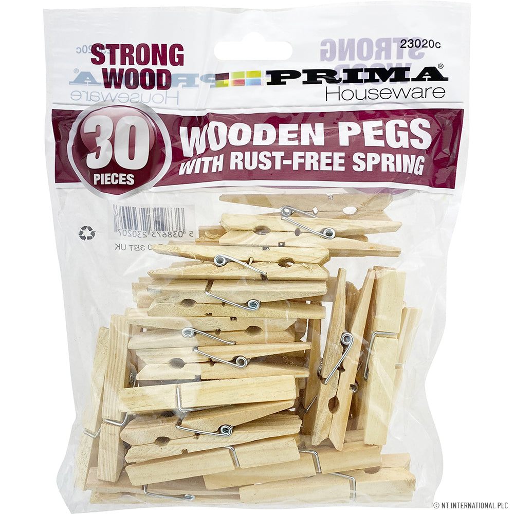 30pc Wooden Clothes Pegs - Rust Free