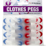 8pc Plastic Clothes Pegs - Comfort Grip