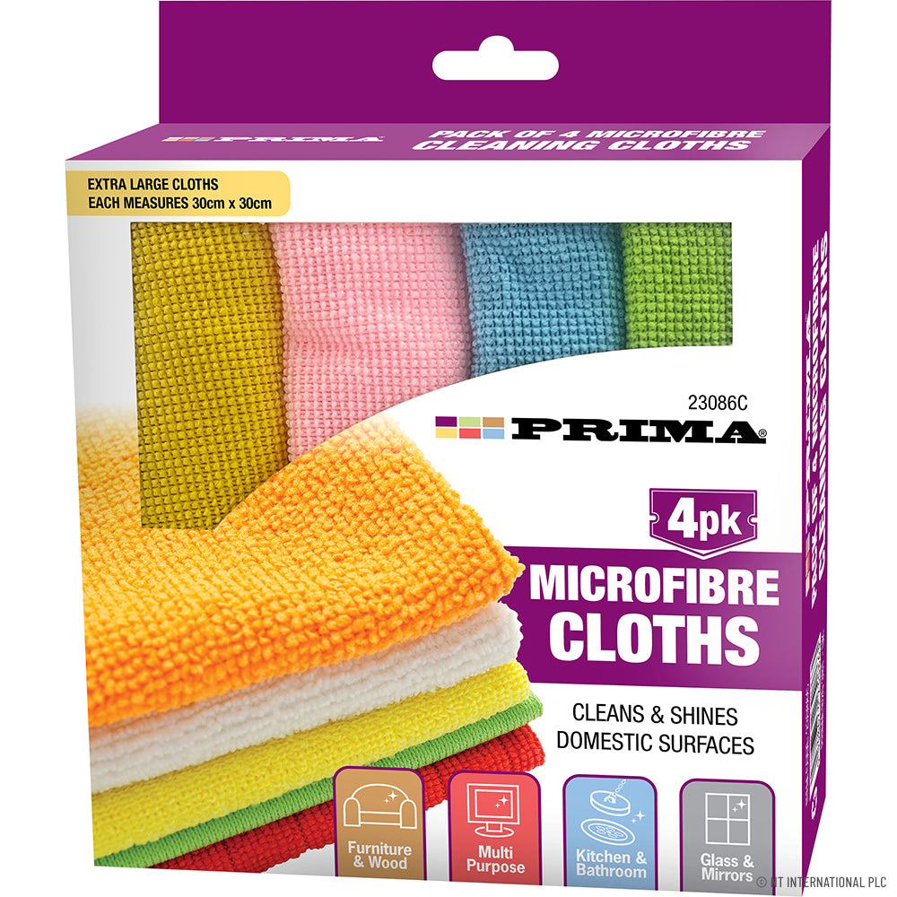 4pk Microfiibre Cloths (30x30cm)
