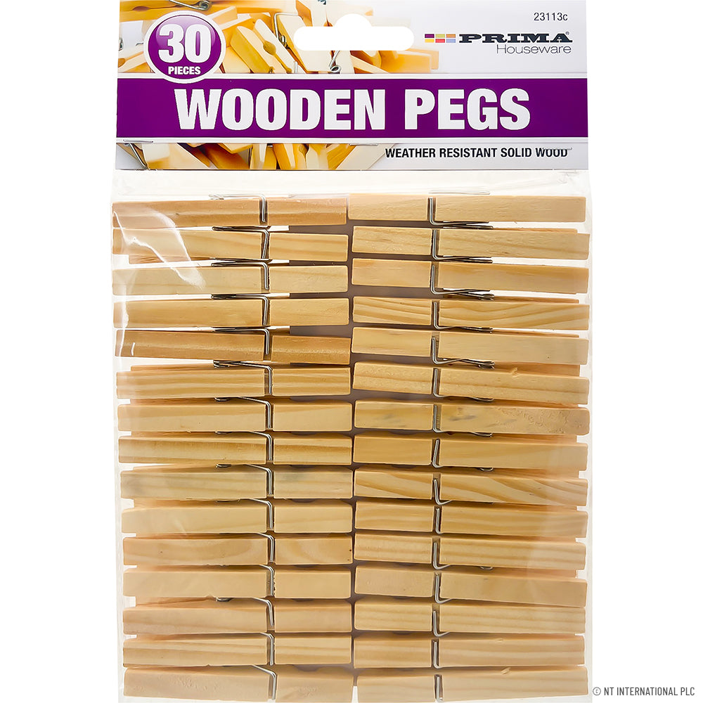 30pc Wooden Clothes Pegs - Flat Pack
