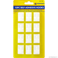 12pc Self Adhesive Hooks - White
