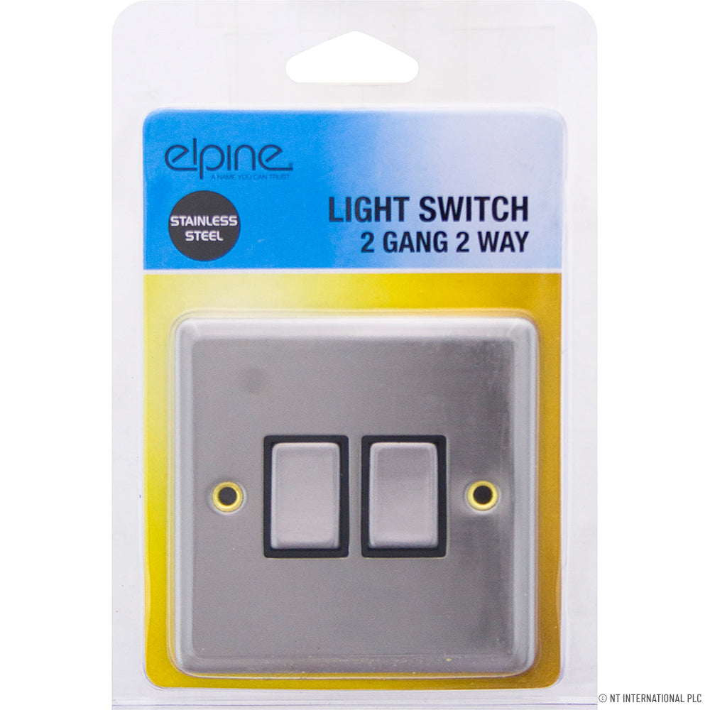 10A 2 Gang 2 Way Light Switch S/Steel