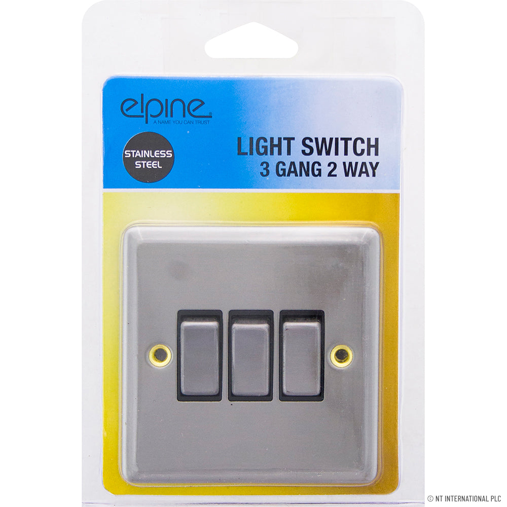 Peak Kit 10A 3 Gang 2 Way Light Switch Stainless Steel - Peak Kit