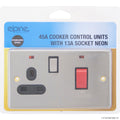 45A Cooker Switch - 13A Socket Neon S/Steel