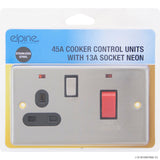 Peak Kit 45A Cooker Switch - 13A Socket Neon Stainless Steel - Peak Kit