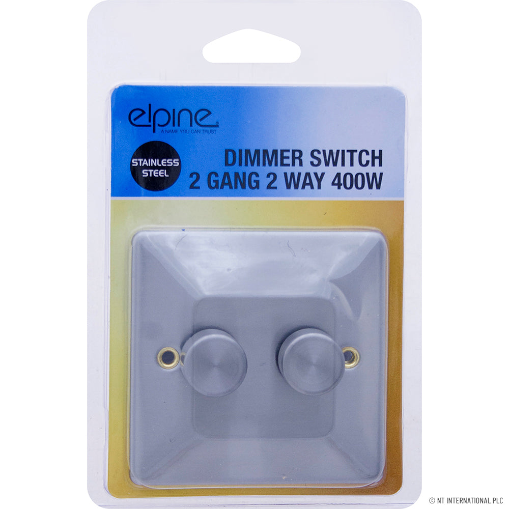 Peak Kit Dimmer Switch 2 Gang 2 Way 400w Stainless Steel - Peak Kit
