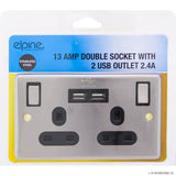 Peak Kit 13A Double Socket - 2 USB 2.4A Stainless Steel - Peak Kit