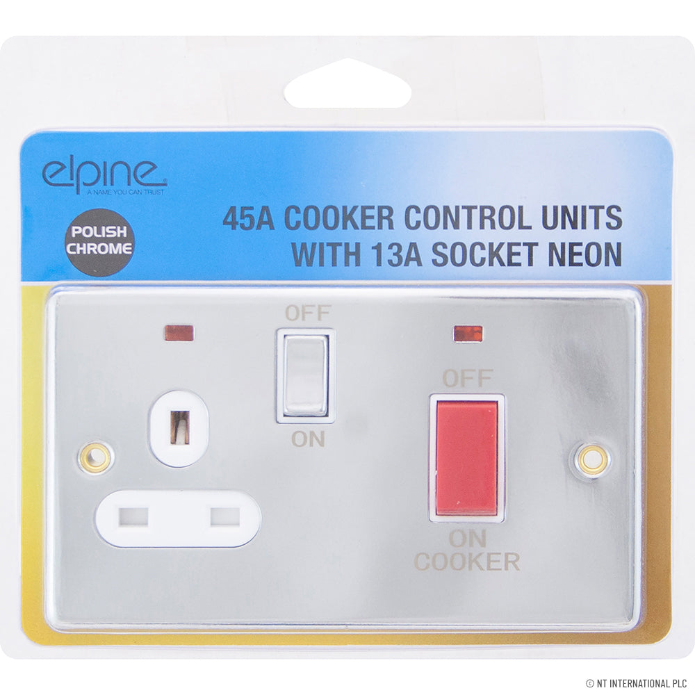 Peak Kit 45A Cooker Switch - 13A Socket Neon Chrome - Peak Kit