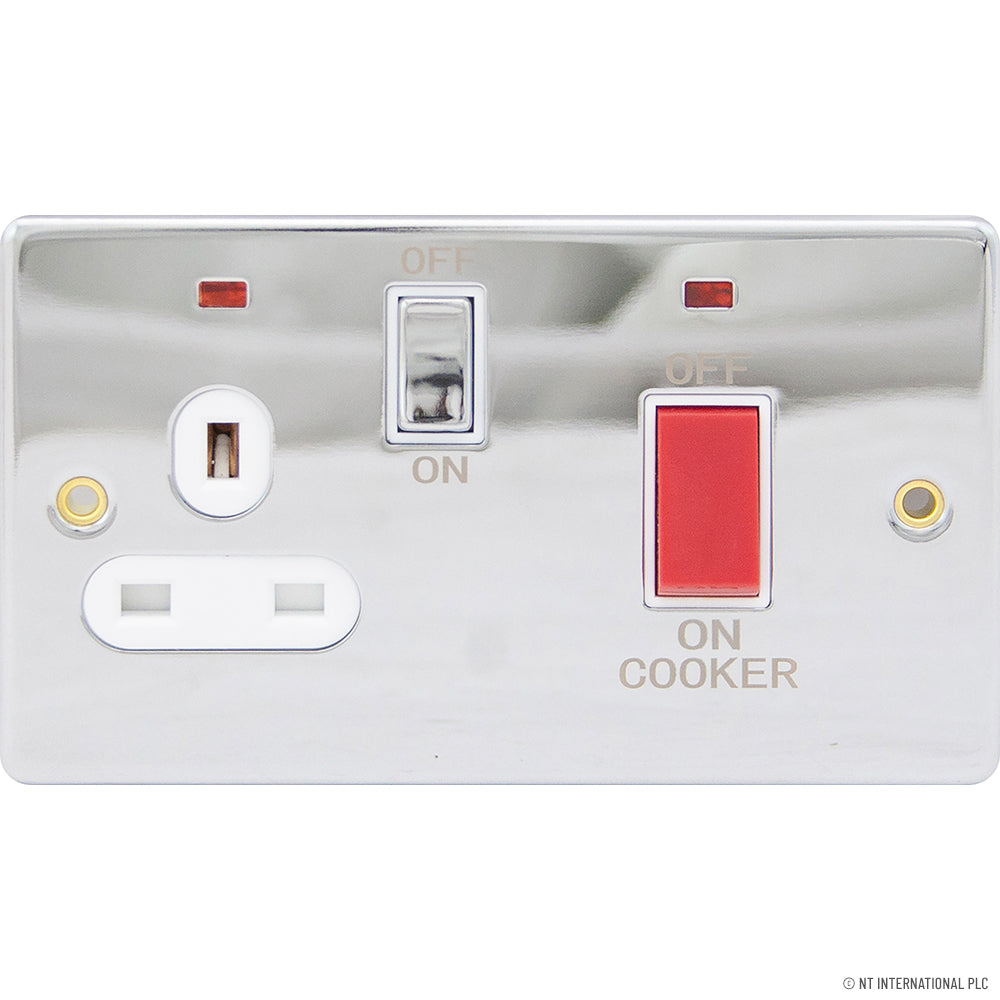 45A Cooker Switch - 13A Socket Neon Chrome