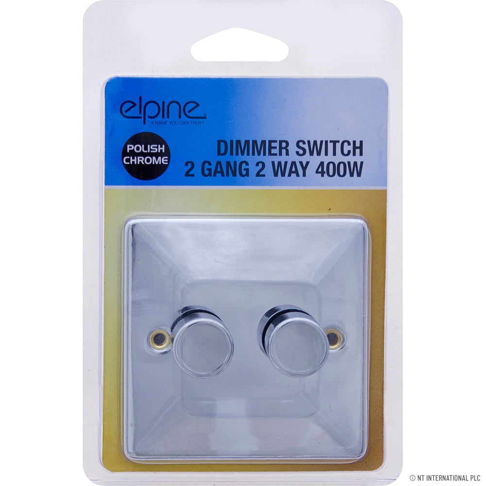 Peak Kit Dimmer Switch 2 gang 2 Way 400w Chrome - Peak Kit
