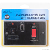 Peak Kit 45A Cooker Switch 13A Socket Neon Black Nicke - Peak Kit