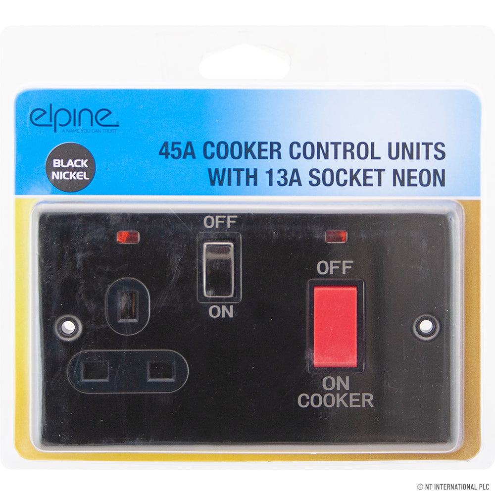 Peak Kit 45A Cooker Switch 13A Socket Neon Black Nicke - Peak Kit