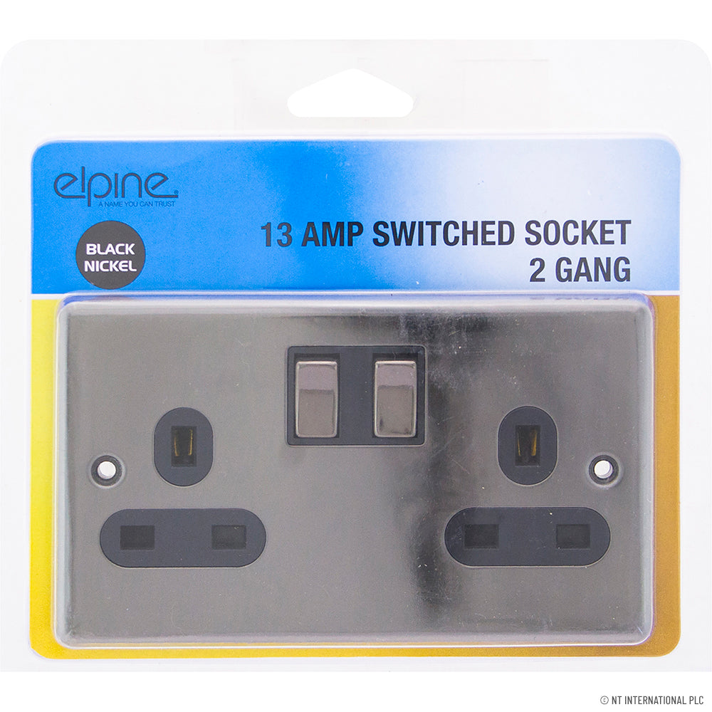 13A 2 Gang Switched Socket Black Nickel