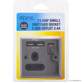 13A Single Socket - 2 USB 2.4A Black Nickel
