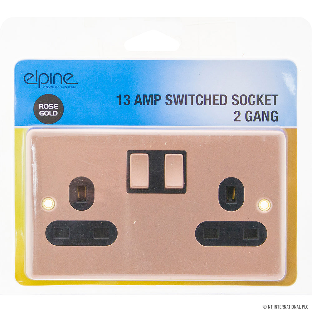 13A 2 Gang Switched Socket Rose Gold