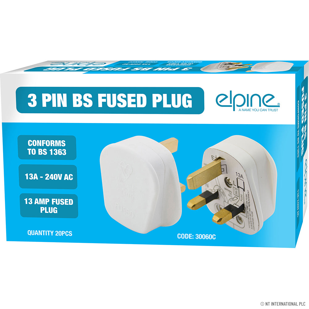 13A 3 Pin Plug - Fused - White ( 20 )