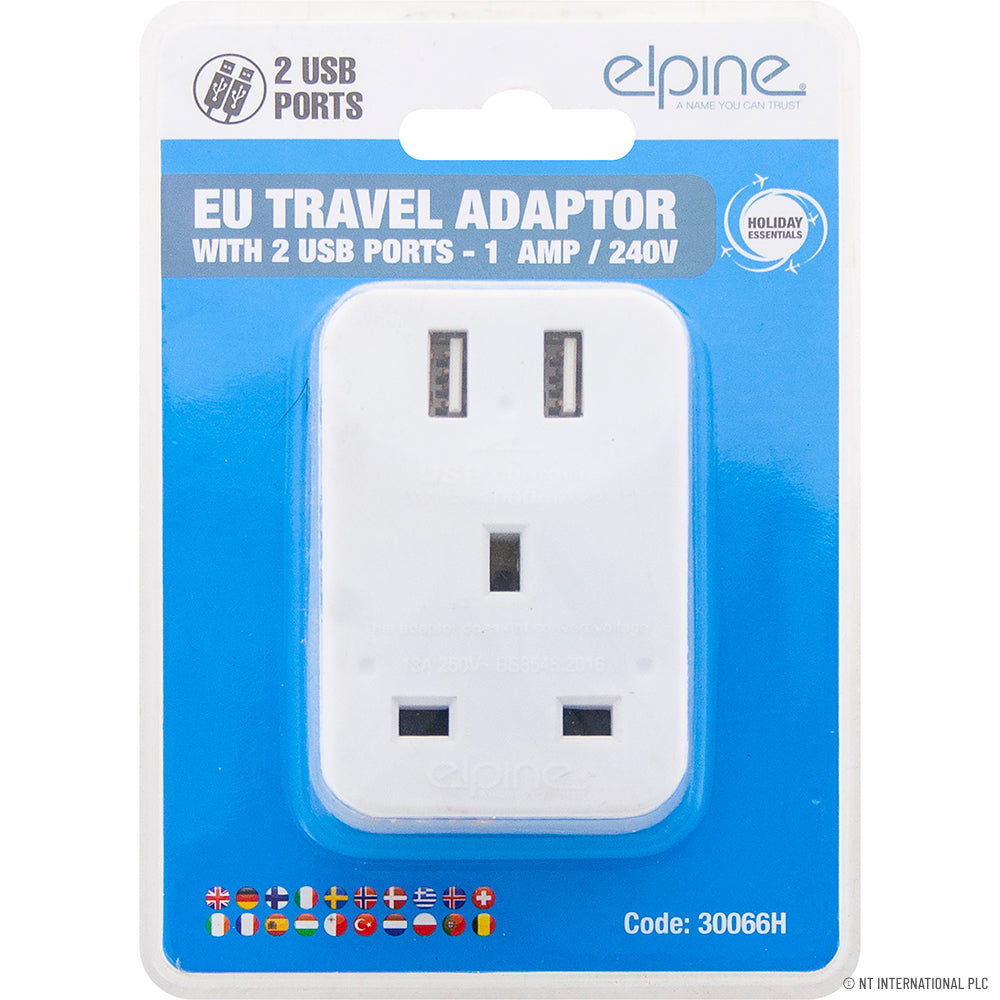 Peak Kit EU Travel Adaptor With 2 X USB - Peak Kit