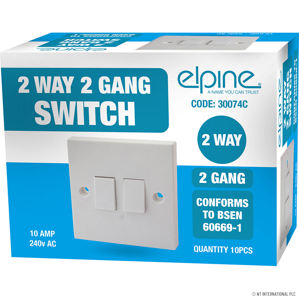 10A 2 Gang 2 Way Light Switch ( 10 ) White
