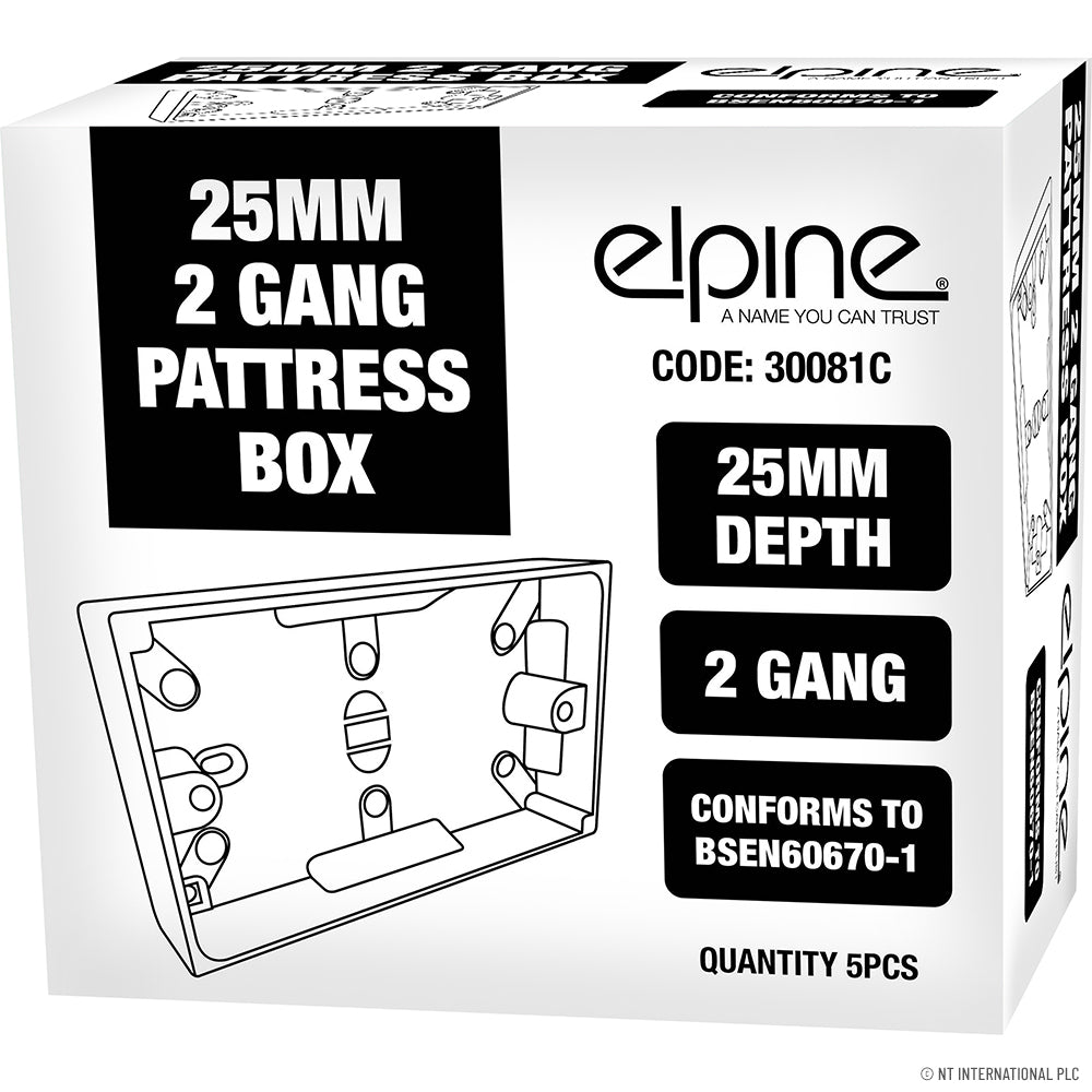 2 Gang Pattress Box 25mm Double ( 5 ) White