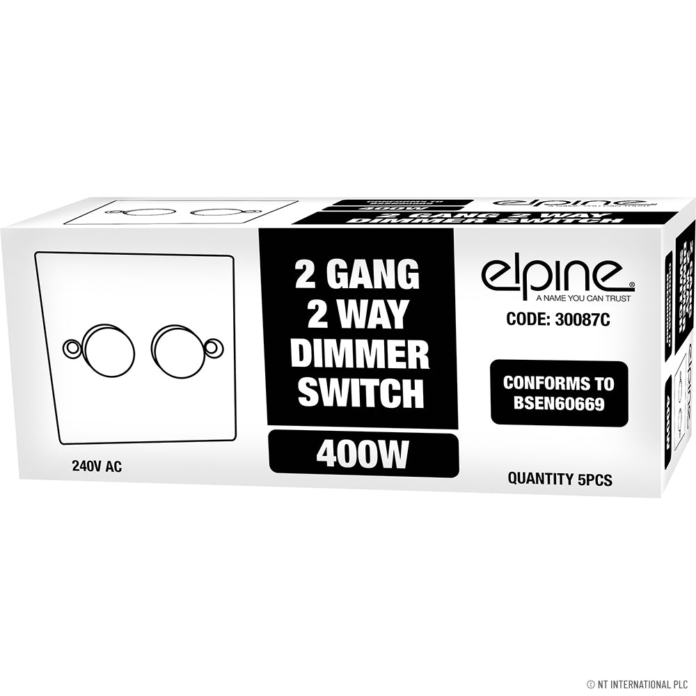 Peak Kit Dimmer Switch 2 Gang 2 Way 400W ( 5 ) White - Peak Kit